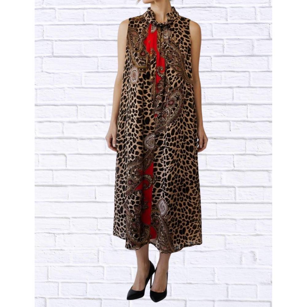 NEW DIVA USA print sleeveless maxi dress in animal red